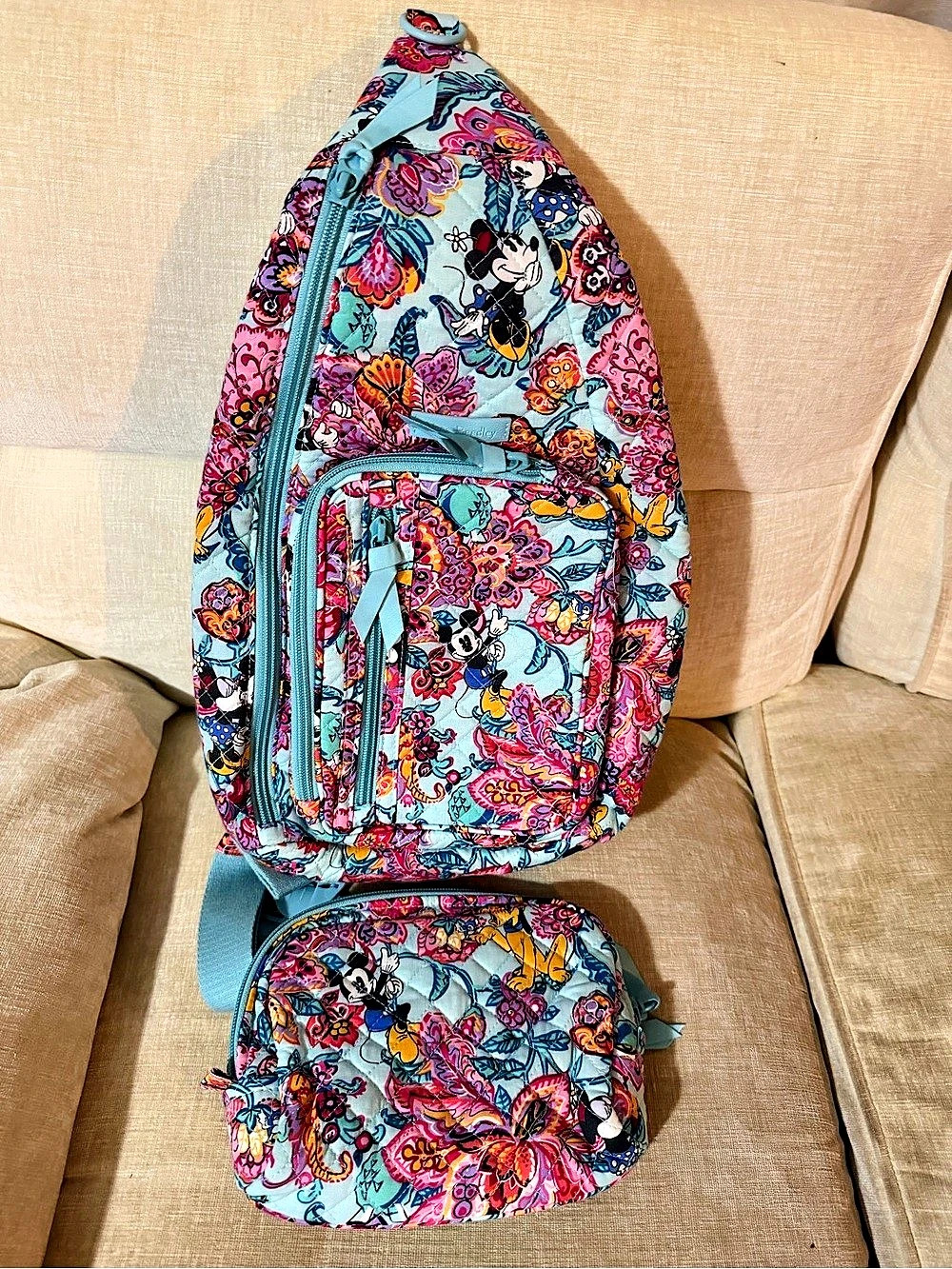 Vera Bradley 3 piece Mickey Mouse and Friends Piccadilly Paisley Sling Bag